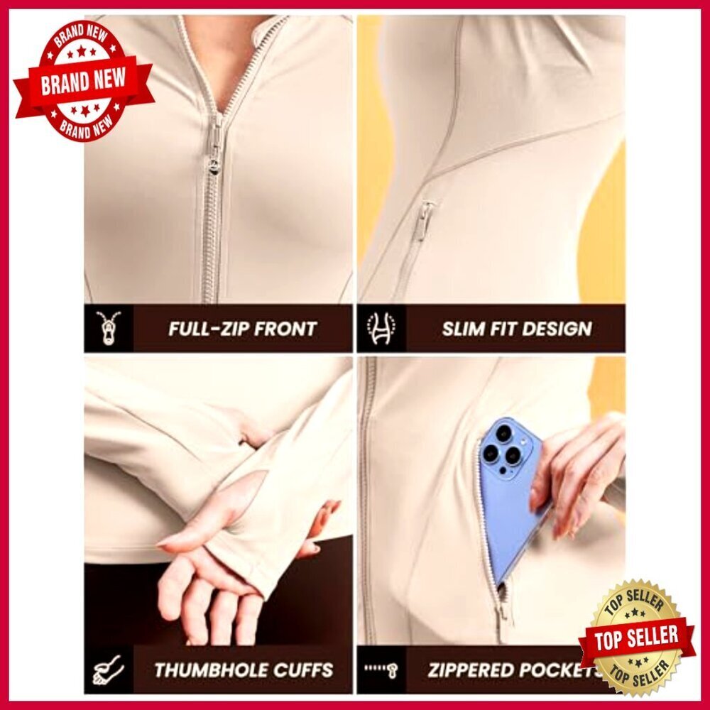 Slim Fit Zip Up Athletic Jacket with Thumb Holes for Running Gym - Picture 5 of 7